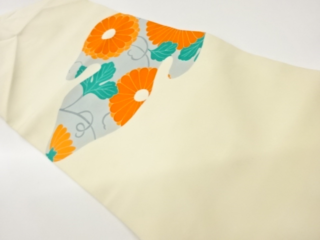 塩瀬菊唐草に抽象模様名古屋帯